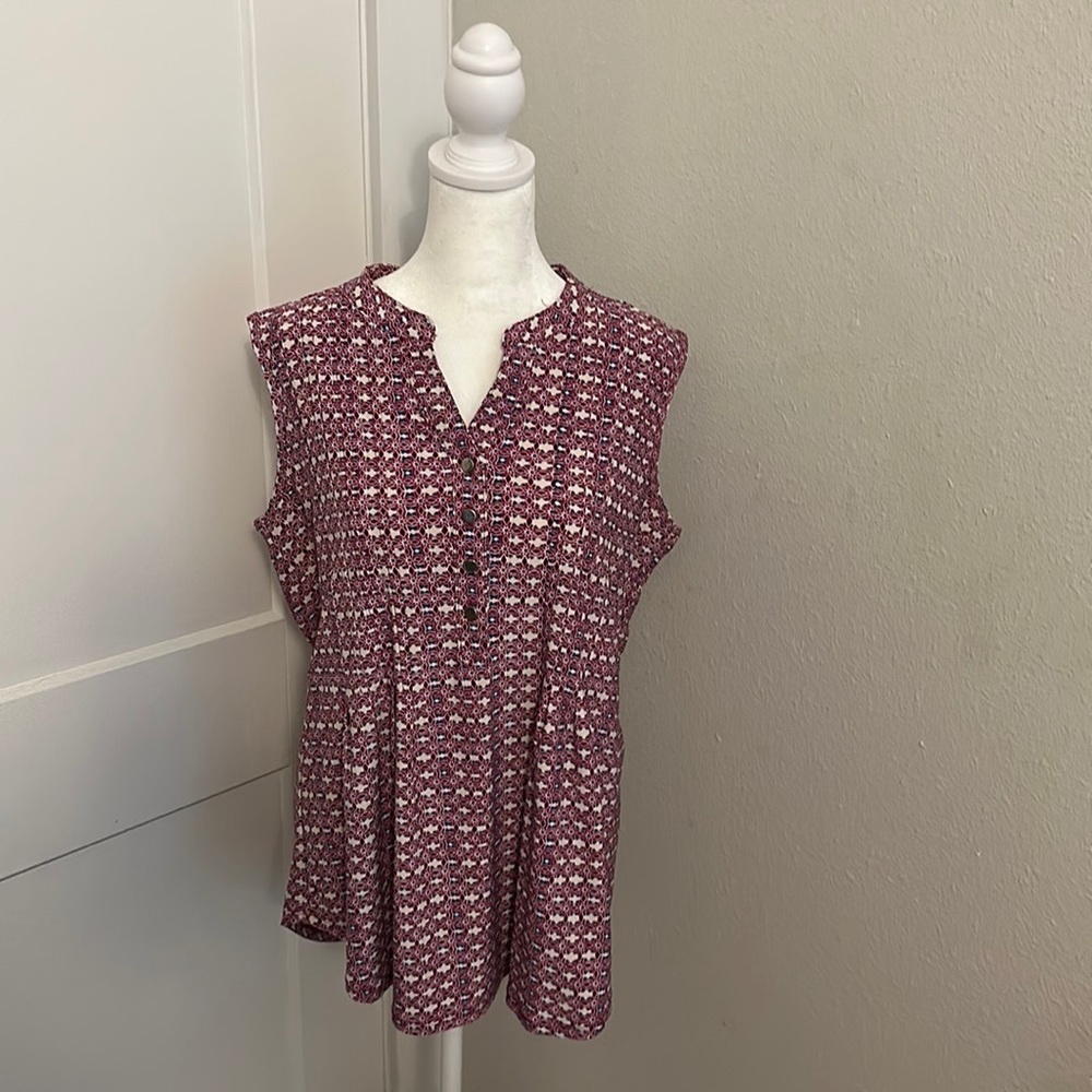 Pink, white & blue design with silver button front